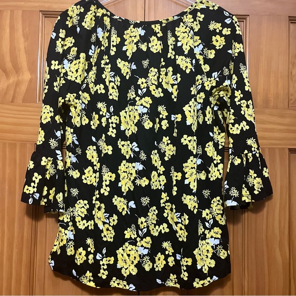 Michael Michael Kors Black/Yellow Bell Sleeve Top Size Large NWT - Picture 12 of 13